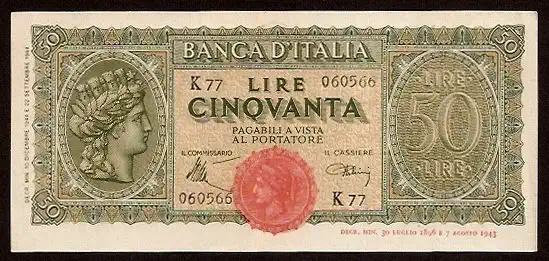 50 Lire - P 74 P-74 - Frente/Verso